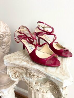 Jimmy Choo Ivette Raspberry Patent Leather Ankle Strap Heels Women’s 6.5